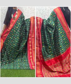 green colour pochampally ikkat pure silk sarees with All over design