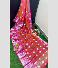 Mango Yellow with Red Border color Tripura Silk handloom saree with uppada style multi color checked sarees with big border design