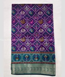 Plum Purple and Teal silk sarees with All over Pochampally design - SILK0019603
