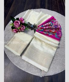 White and Pink silk sarees with Kalamkari design - SILK0019638