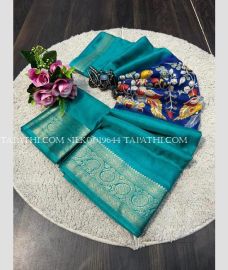 Medium Teal and Royal Blue silk sarees with Kalamkari design - SILK0019644