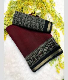 Maroon and Black silk sarees with Kalamkari design