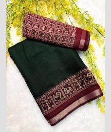 Pine Green and Red silk sarees with Kalamkari design