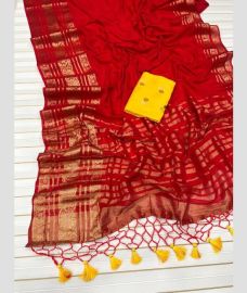 Red and Yellow silk sarees with Jacquard Border design