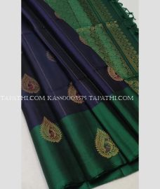 Navy Blue and Green soft silk kanchipuram sarees with All over Checks and Buttas design - KASS0003575