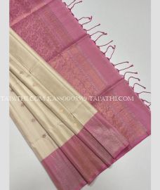 Cream and Dust Pink soft silk kanchipuram sarees with All over design - KASS0003559