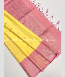 Yellow and Dust Pink soft silk kanchipuram sarees with All over design - KASS0003568