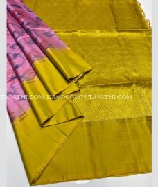 Dust Pink and Mustard Yellow soft silk kanchipuram sarees with all over pochampally  design - KASS0003675