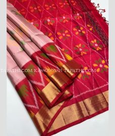Baby Pink and Red soft silk kanchipuram sarees with all over pochampally design - KASS0003815