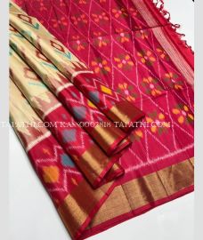Cream and Brown soft silk kanchipuram sarees with all over pochampally design - KASS0003818