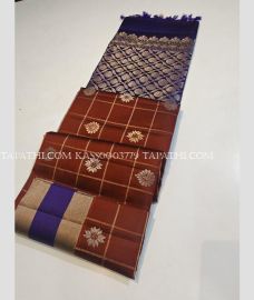Maroon and Purple Blue soft silk kanchipuram sarees with All over Checks and Buttas design - KASS0003779