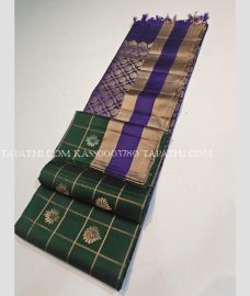 Dark Green and Purple soft silk kanchipuram sarees with All over Checks and Buttas design - KASS0003780