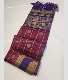 Magenta and Purple soft silk kanchipuram sarees with All over Checks and Buttas design - KASS0003782