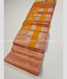 Copper and Lite Orange soft silk kanchipuram sarees with All over Checks and Buttas design - KASS0003789
