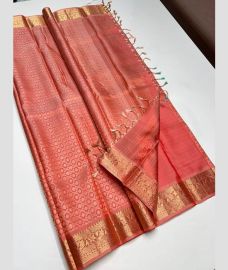 Copper and Golden soft silk kanchipuram sarees with All over design