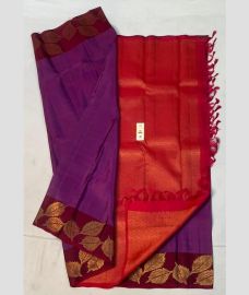 Purple and Orange soft silk kanchipuram sarees with turning border design