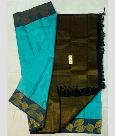 Blue Turquoise and Black soft silk kanchipuram sarees with turning border design