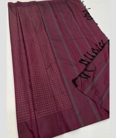 Dark Magenta and Grey soft silk kanchipuram sarees with All over Checks design