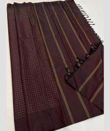 Dark Maroon and Yellow soft silk kanchipuram sarees with All over Checks design