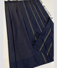 Dark Navy Blue and Yellow soft silk kanchipuram sarees with All over Checks design