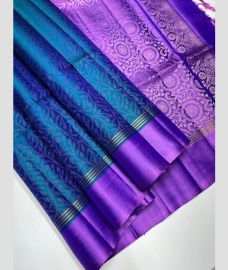 Blue and Purple soft silk kanchipuram sarees with All over Jari design