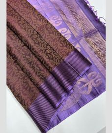 Brown and Lite Purple soft silk kanchipuram sarees with All over Jari design