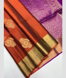 Chestnut and Magenta soft silk kanchipuram sarees with Kaddy Border design