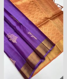Purple and Peach soft silk kanchipuram sarees with Kaddy Border design