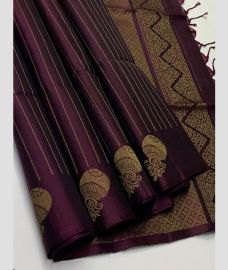 Plum Velvet and Cream soft silk kanchipuram sarees with Brocade Pattern Border design