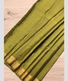 Leafy Green and golden soft silk kanchipuram sarees with Plain design