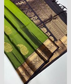 Green and Dark Chocolate soft silk kanchipuram sarees with Jacquard Border design