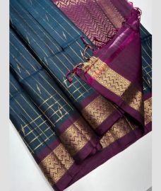 Teal and Dark Magenta soft silk kanchipuram sarees with All over design