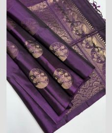 Plum Purple soft silk kanchipuram sarees with All over Buttas design