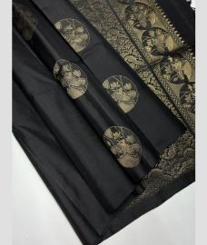 Charcoal Black soft silk kanchipuram sarees with All over Buttas design