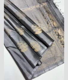 Lite Grey soft silk kanchipuram sarees with All over Buttas design