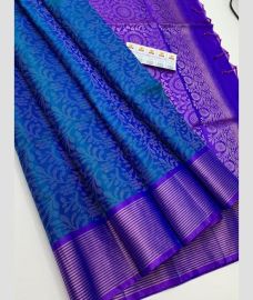 Blue and Purple soft silk kanchipuram sarees with All over Jari design