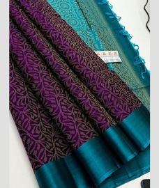 Plum Purple and Teal soft silk kanchipuram sarees with All over Jari design