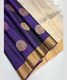 Purple and Cream soft silk kanchipuram sarees with All over Buttas design