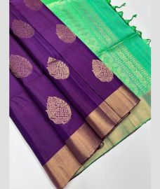 Purple and Aquamarine soft silk kanchipuram sarees with All over Buttas design