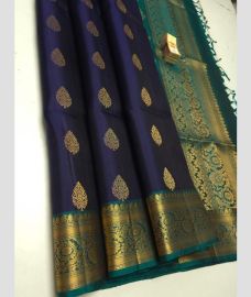 Dark Night Blue and Teal soft silk kanchipuram sarees with All over Buttas design