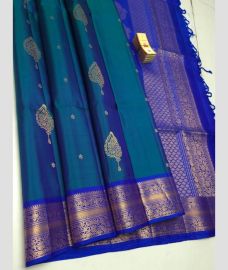 Blue and Royal Blue soft silk kanchipuram sarees with All over Buttas design