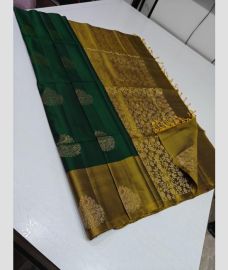 Pine Green and Mehendi Green soft silk kanchipuram sarees with All over Buttas design