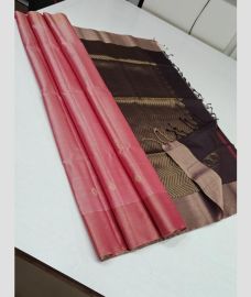 Rose Pink and Chocolate soft silk kanchipuram sarees with All over Buttas design