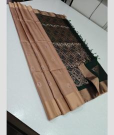 Brown and Pine Green soft silk kanchipuram sarees with All over Buttas design