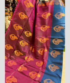 Deep Pink and Blue soft silk kanchipuram sarees with All over Buttas design