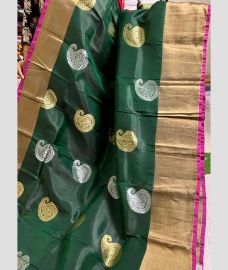 Pine Green and Pink soft silk kanchipuram sarees with All over Buttas design