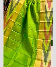 Parrot Green and Golden soft silk kanchipuram sarees with All over Buttas design