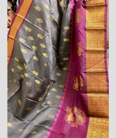 Grey and Magenta soft silk kanchipuram sarees with All over Buttas design