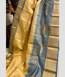 Lite Golden Cream and Grey soft silk kanchipuram sarees with All over Buttas design