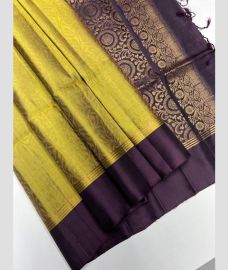 Yellow and Plum Velvet soft silk kanchipuram sarees with All over Jari design